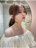 顔まわりカット レイヤー 韓国ヘア ミルクティーベージュ