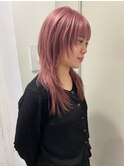 ロングレイヤー/ピンクベージュ/ハイトーン