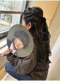 編み込みハーフアップ