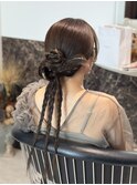カチモリお呼ばれへア編みおろしフィッシュボーンヘアアレンジ