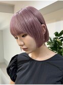 ミルクティーピンクグレージュミディアムウルフレイヤー長めボブ
