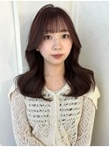 ピンクブラウン　韓国ヘア　レイヤー　顔周り