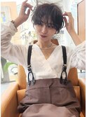 大人可愛い黒髪ショートのゆるめS字ウェーブ