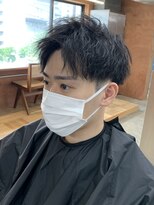 アップバング短髪ソフトツイストパーマ眉毛メンズ名古屋