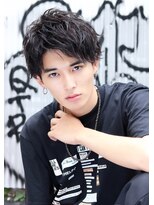 ネイビー(NAVY)&nbsp;ストリートマッシュ セミウェットアップバング 緩めパーマ