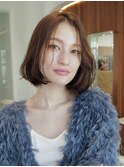 チョコグレージュ/20代30代大人かわいい/ミディアムレイヤー