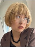 ミルクティーブロンド/ダークブルー/デジタルパーマ/一宮