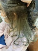 透明感たっぷりインナーカラー♪クリアグリーン無造作セミロング