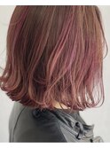 切りっぱなしボブ×ハイライト×ピンク