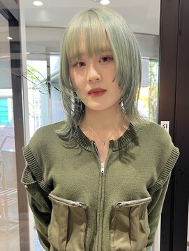 ラミエバイメルト 下北沢(lamie by melt) 村上/ミントグリーン顔まわりカットワイドバングダブルカラー