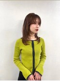 レイヤーカットアプリコットオレンジハイライトカラーボブヘア