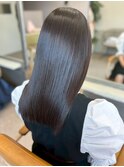 髪質改善ストレート ブラウンカラー セミロング 20代 艶髪 黒髪
