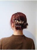 ★卒業式、前撮り 水引きアレンジでシンプルまとめ髪アップヘア