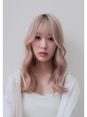 ロング顔周りレイヤー韓国ブリーチホワイトベージュルーツカラー