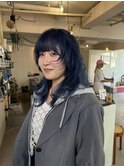ネイビーケアブリーチウルフハイトーンウルフ顔まわりレイヤー