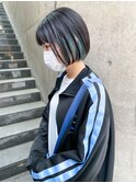 インナー/イヤリング/ブルー/寒色/ミニボブ/コンパクトショート