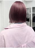 チェリーブラウン切りっぱなしボブケアブリーチイメチェン