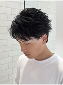 フェザーパーマショート黒髪ツイスパマッシュセンターパート仙台