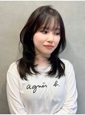 【小顔レイヤーカット】暗髪/韓国風巻き/ミディアム/小顔