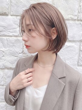 ラミ(L'ami) 【東 純平】長め前髪 大人 丸みショートボブ ピンクベージュ