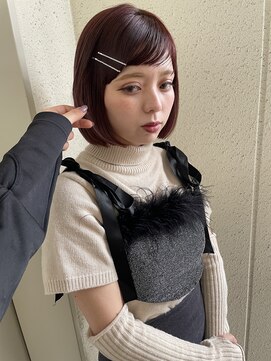 ノラギンザユー(NORA GINZA/U) ミニボブストレートボブうぶ毛ヘアアレンジピンクブラウン