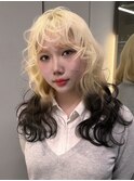 ハイトーンカラー顔周りレイヤーブロンドペールピンクシルバー