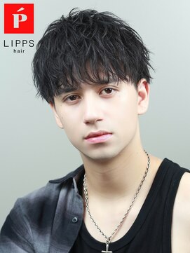 リップス 天神(LIPPS) ツイストパーママッシュショートツーブロック刈り上げヘア黒髪