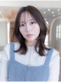 大人かわいい前髪セシルカットココアブラウンフリンジウェーブ