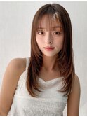 小顔 前髪 レイヤーカット くびれヘア ハイライトカラー"