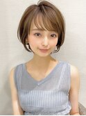 顔型別ヘアスタイル小顔マロンベージュショートボブ30代吉祥寺
