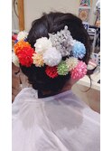 お花の飾りつけヘアセットまとまる振袖スタイル