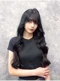黒髪/前髪パーマ/グレーベージュ/レイヤーロング/インナーカラー