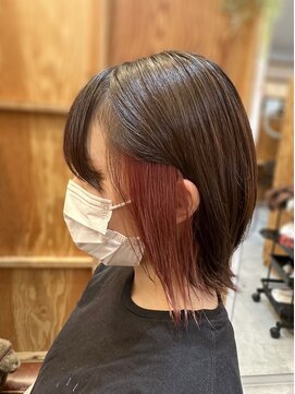 アドラーブル 長岡新保店(adorable) 10代20代かわいいレッドチェリーピンクインナーカラー