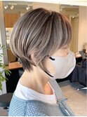 表参道白髪ぼかしハイライト大人ショートボブグレージュ40代