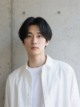 エイチ メンズ(H) スペインカールセンターパートツーブロックフェードカット