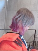 前髪エクステ 裾ラベンダーのくびれボブ ダブルカラー