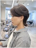 くびレイヤーエモージュ斜めバング小顔愛されグレージュカラー