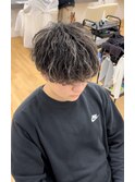 ツイストスパイラルパーマグレージュメッシュ