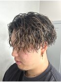 メンズメッシュハイライトカラー太めシャドウパーマ緩めパーマ