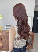 ブリーチなし暖色カラーチェリーレッドレイヤーカット夏カラー