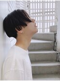 ナチュラルウェット前下がりセンターパート韓国マッシュ