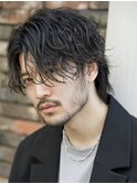 センターパートフェザーパーマシャドウパーマメンズパーマ