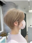 丸みショート×ベージュカラー(ケアブリーチ+カラー)