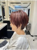 脱白髪染めハイライトベイビーピンク丸みショートお客様ヘア☆