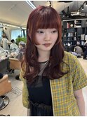 姫カットレヤーカットパッツンオレンジカラーレッドカラー