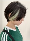 ライムグリーン インナーカラー　イヤリングカラーグリーン