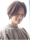 【three.スリー】小顔ショートボブ/前髪なし/大人ピンクベージュ