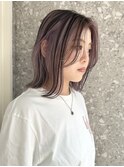 ハイトーンインナーカラーフェイスフレーミング長めボブベージュ