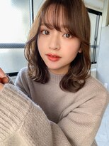 ボブルフ大人かわいいピンクベージュ薄めバングくびれモテ髪
