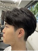 フェザーパーマ/グレーブルーカラー/刈り上げショートパンク